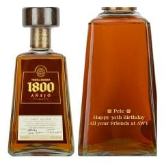 Engraved text on a bottle of Personalised 1800 Anejo Tequila 70cl Engraved text on a bottle of Personalised 1800 Anejo Tequila 70cl