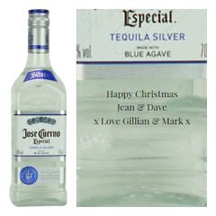 Engraved text on a bottle of Personalised Jose Cuervo Silver Tequila 70cl