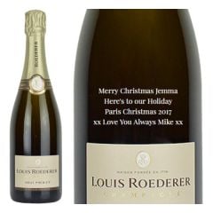 Engraved text on a bottle of Personalised Louis Roederer Brut Premier Champagne 75cl Engraved text on a bottle of Personalised Louis Roederer Brut Premier Champagne 75cl
