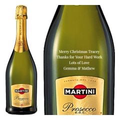 Engraved text on a bottle of Personalised Martini Prosecco 75cl Engraved text on a bottle of Personalised Martini Prosecco 75cl