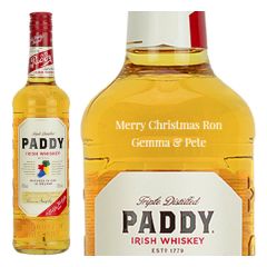 Engraved text on a bottle of Personalised Paddy Irish Whiskey 70cl Engraved text on a bottle of Personalised Paddy Irish Whiskey 70cl