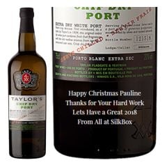 Engraved text on a bottle of Personalised Taylors Chip Dry Port 75cl Engraved text on a bottle of Personalised Taylors Chip Dry Port 75cl