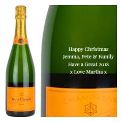 Engraved text on a bottle of Personalised Veuve Clicquot Yellow Label NV Champagne 75cl Engraved text on a bottle of Personalised Veuve Clicquot Yellow Label NV Champagne 75cl
