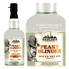 Engraved text on a bottle of Personalised Peaky Blinder Spiced Dry Gin 70cl Engraved text on a bottle of Personalised Peaky Blinder Spiced Dry Gin 70cl