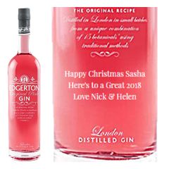 Engraved text on a bottle of Personalised Edgerton Pink Gin 70cl Engraved text on a bottle of Personalised Edgerton Pink Gin 70cl