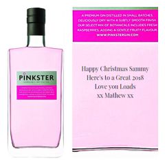 Engraved text on a bottle of Personalised Pinkster Gin 70cl Engraved text on a bottle of Personalised Pinkster Gin 70cl