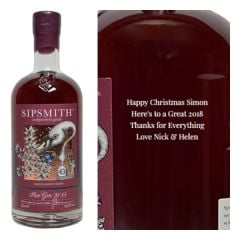 Engraved text on a bottle of Personalised Sipsmith Sloe Gin 50cl Engraved text on a bottle of Personalised Sipsmith Sloe Gin 50cl